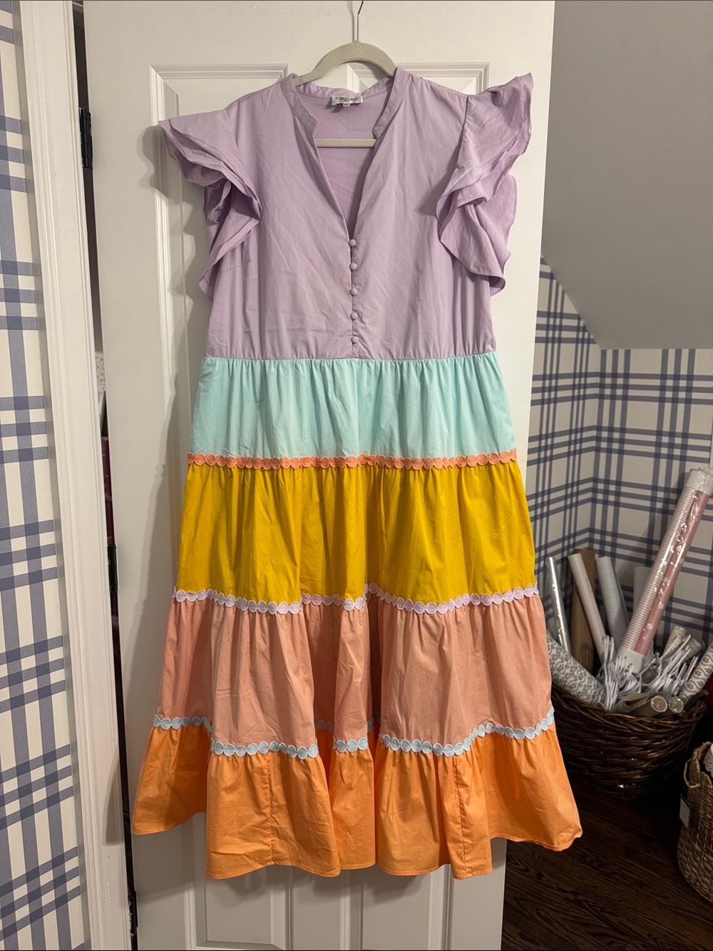 CROSBY by Mollie Burch Lavender Mint Yellow Peach Orange Tiered Midi Dress